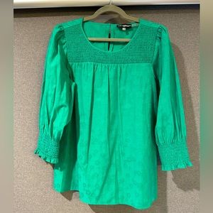 NWOT Karl Lagerfeld green smocked blouse, L